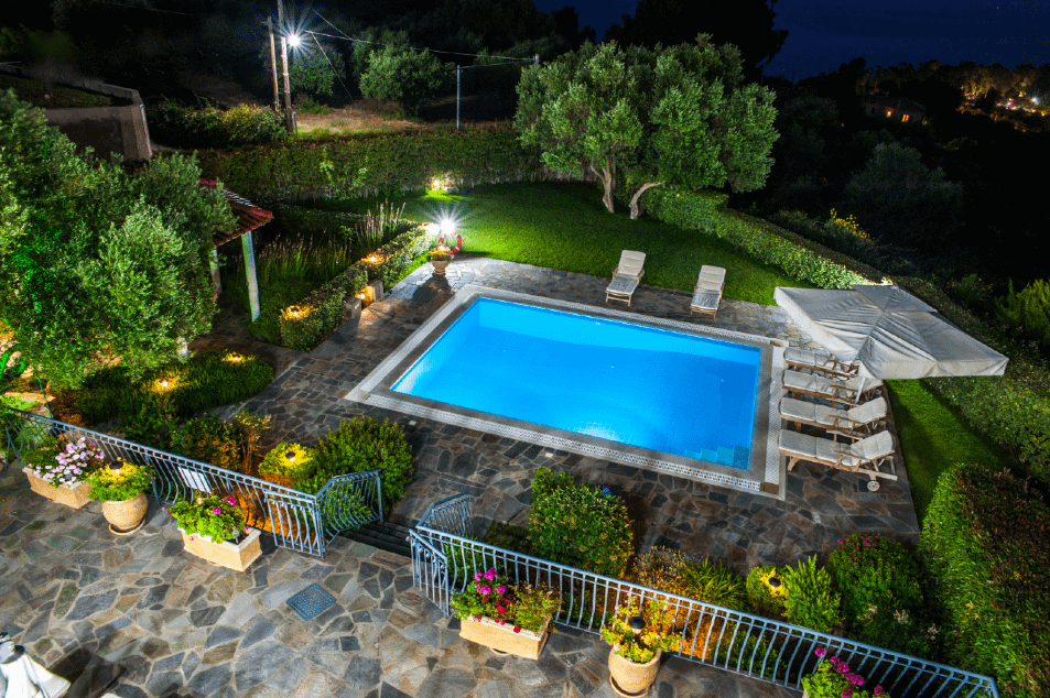 pool at night 2 Luxury villas in Kefalonia with Private pool